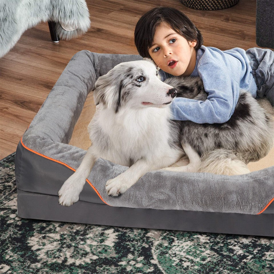 Memory Foam Dog Sofa with Orthopedic Bed & Rim Pillow V767-XPET368-2XL-V1
