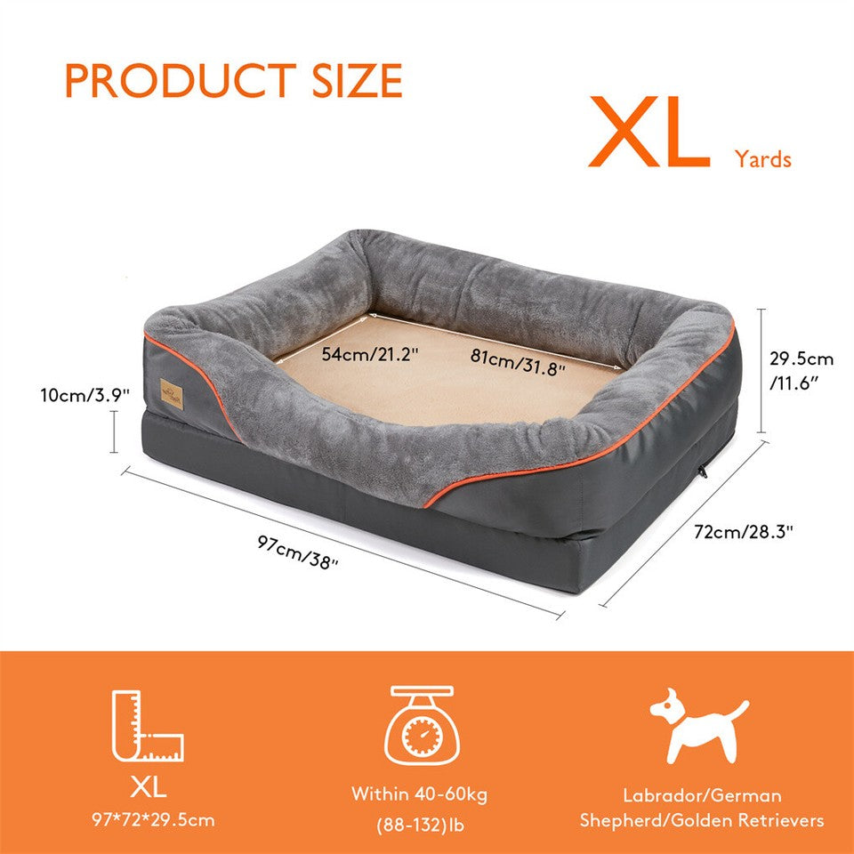 Memory Foam Dog Sofa with Orthopedic Bed & Rim Pillow