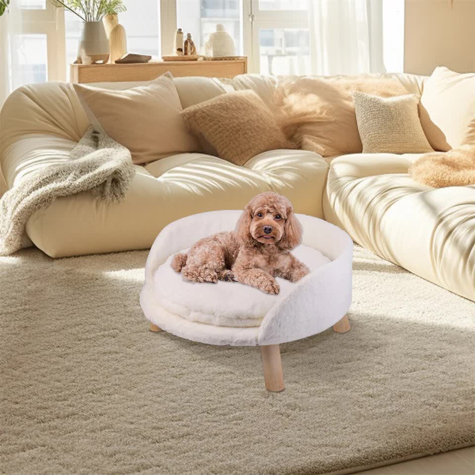 Pet Sofa Bed with Plush Cushion & Wooden Legs V767-XPET82-40CM