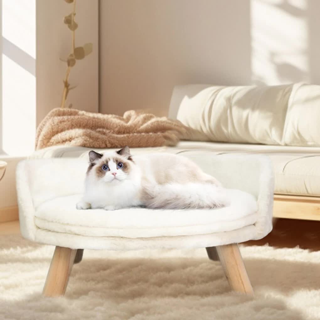 Pet Sofa Bed with Plush Cushion & Wooden Legs V767-XPET82-60CM
