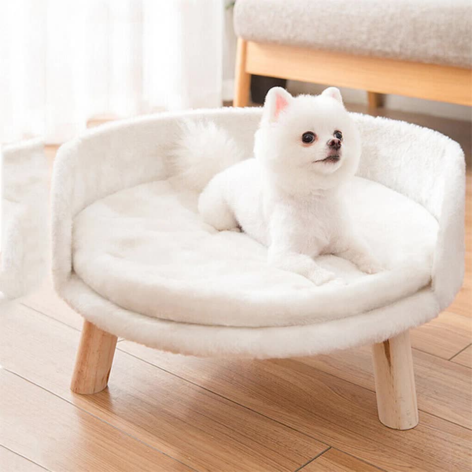 Pet Sofa Bed with Plush Cushion & Wooden Legs V767-XPET82-60CM