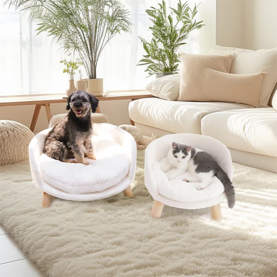 Pet Sofa Bed with Plush Cushion & Wooden Legs V767-XPET82-60CM