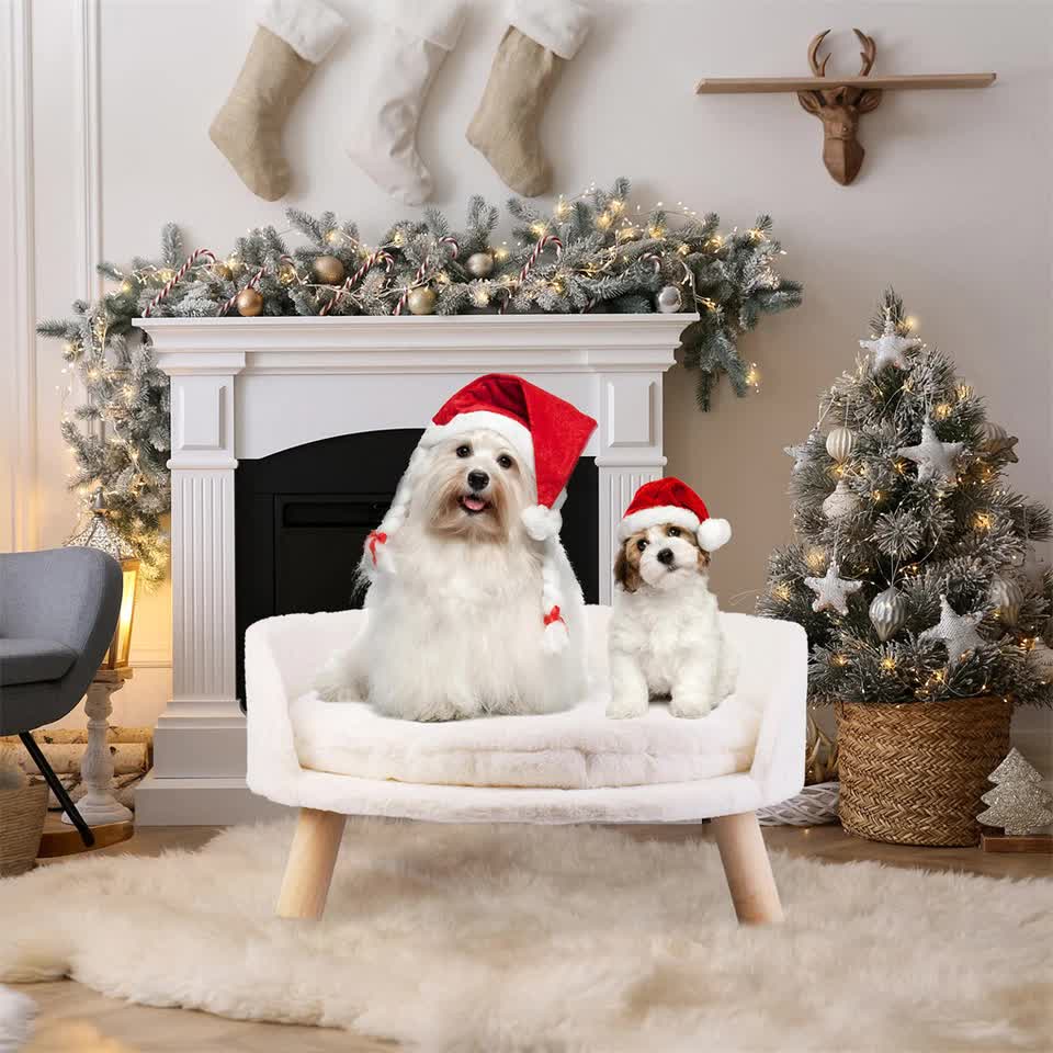 Pet Sofa Bed with Plush Cushion & Wooden Legs V767-XPET82-60CM