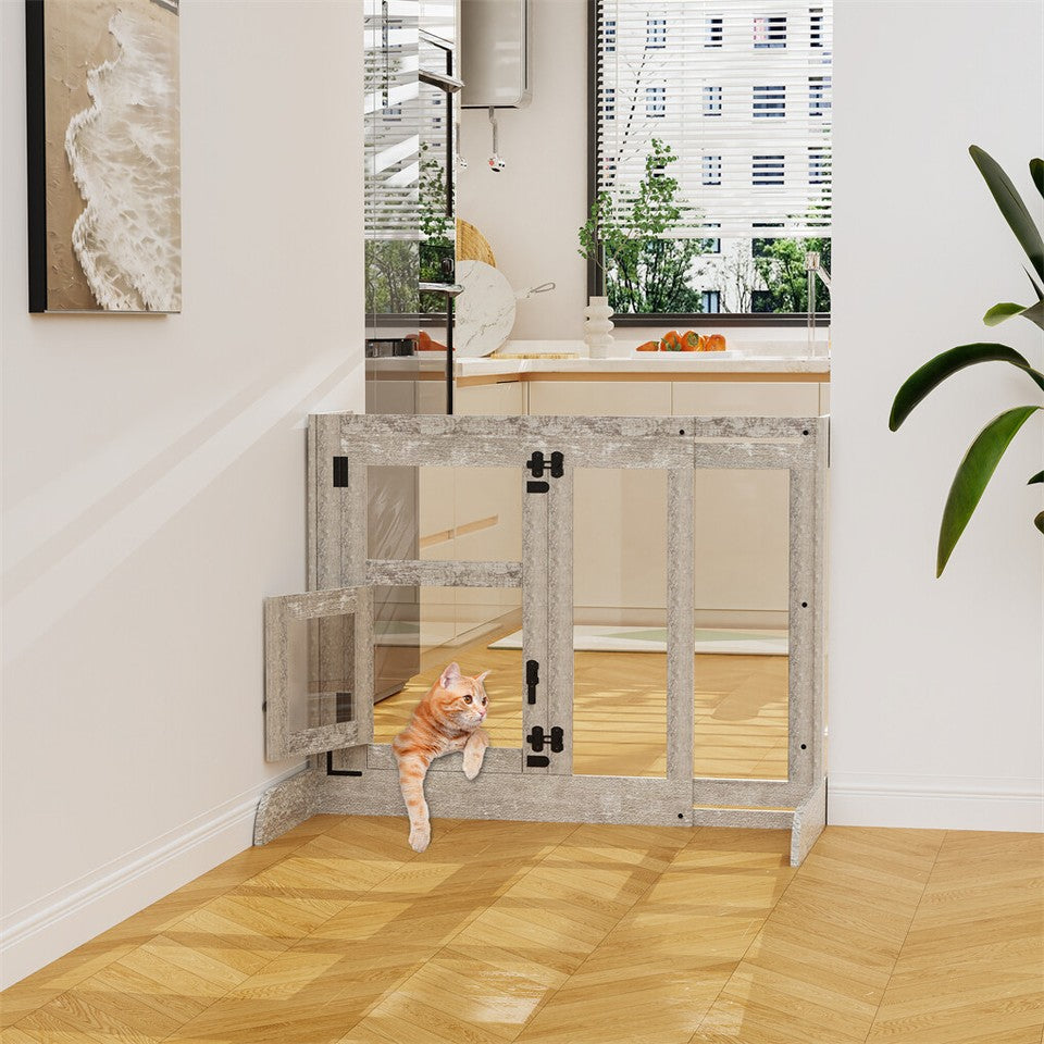 32" Tall Dog Door Gate Freestanding Adjustable Pet Barrier Gate Doorways Stairs V767-XPETDL-78