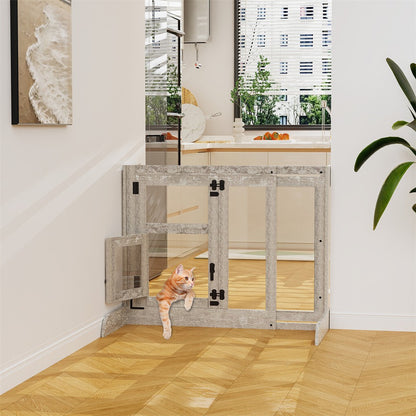 32" Tall Dog Door Gate Freestanding Adjustable Pet Barrier Gate Doorways Stairs V767-XPETDL-78