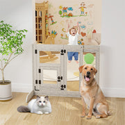 32" Tall Dog Door Gate Freestanding Adjustable Pet Barrier Gate Doorways Stairs