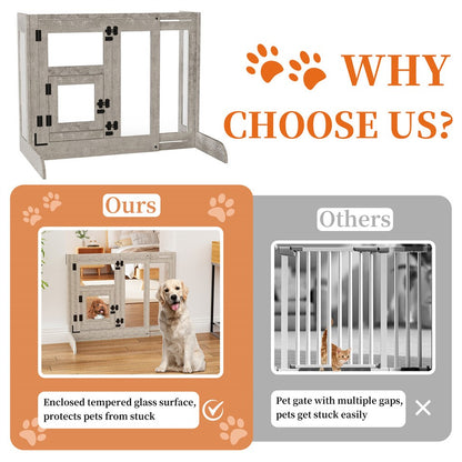 32" Tall Dog Door Gate Freestanding Adjustable Pet Barrier Gate Doorways Stairs V767-XPETDL-78