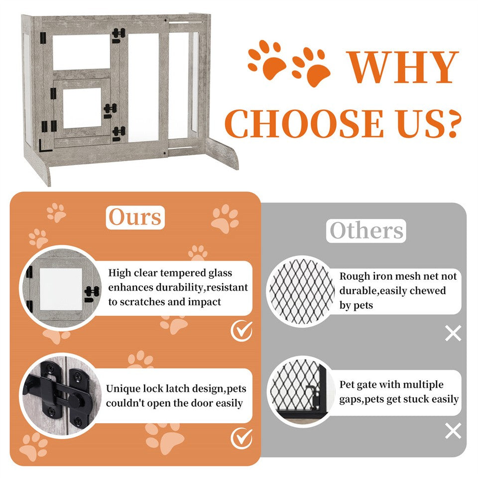 32" Tall Dog Door Gate Freestanding Adjustable Pet Barrier Gate Doorways Stairs