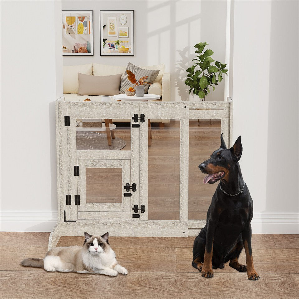 32" Tall Dog Door Gate Freestanding Adjustable Pet Barrier Gate Doorways Stairs V767-XPETDL78