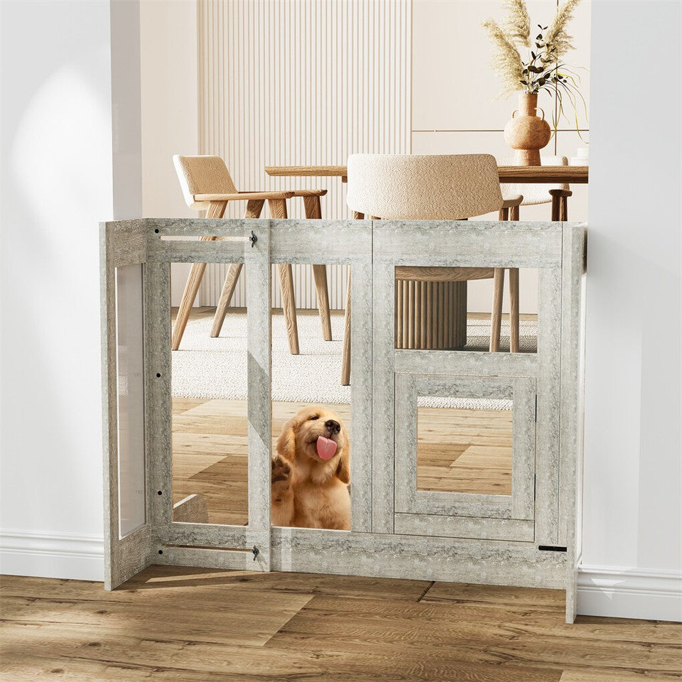 32" Tall Dog Door Gate Freestanding Adjustable Pet Barrier Gate Doorways Stairs V767-XPETDL78
