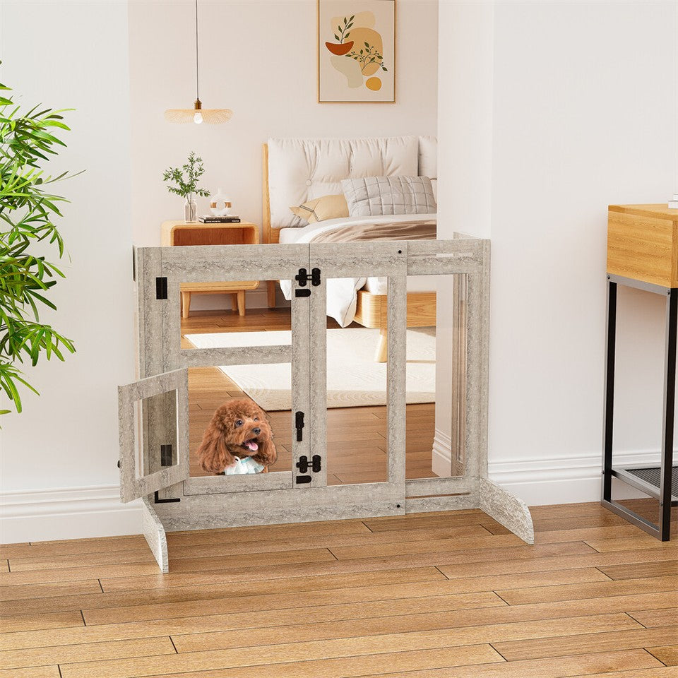 32" Tall Dog Door Gate Freestanding Adjustable Pet Barrier Gate Doorways Stairs V767-XPETDL78