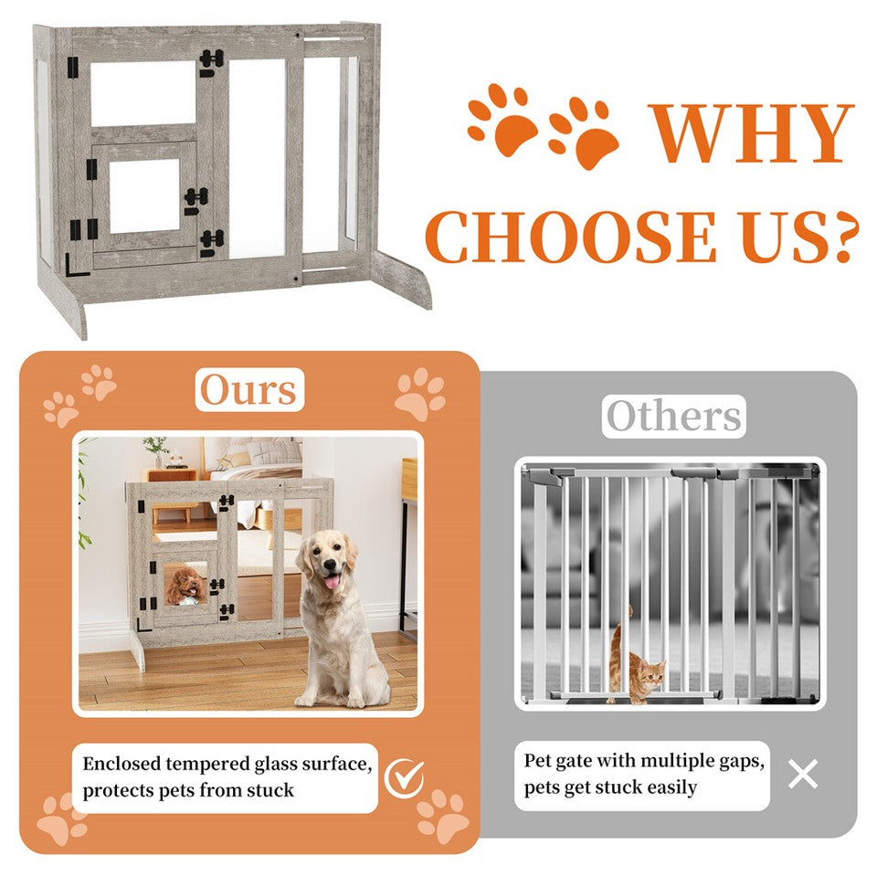 32" Tall Dog Door Gate Freestanding Adjustable Pet Barrier Gate Doorways Stairs V767-XPETDL78