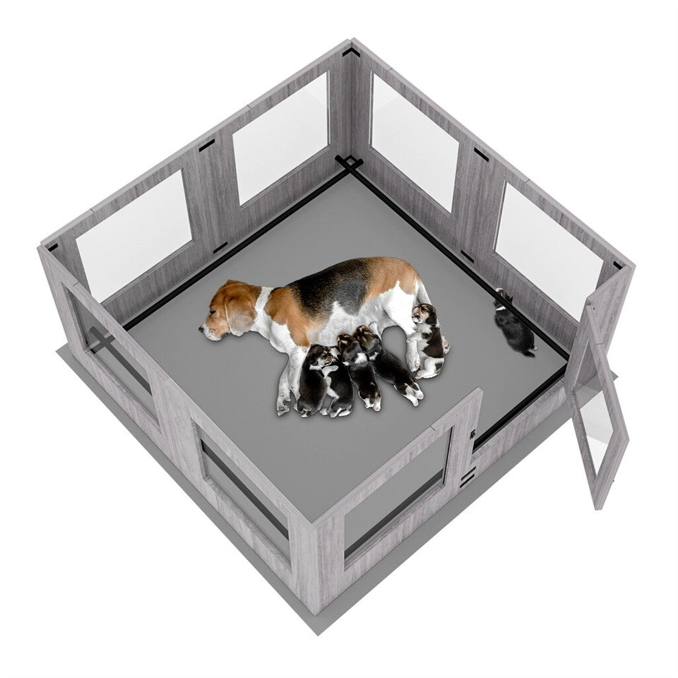 Fin 8 Panel Safest Tempered Glass Dog Whelping Pen Box Shatter-Proof Playpen Exercise Box V767-XPETGHWL-12