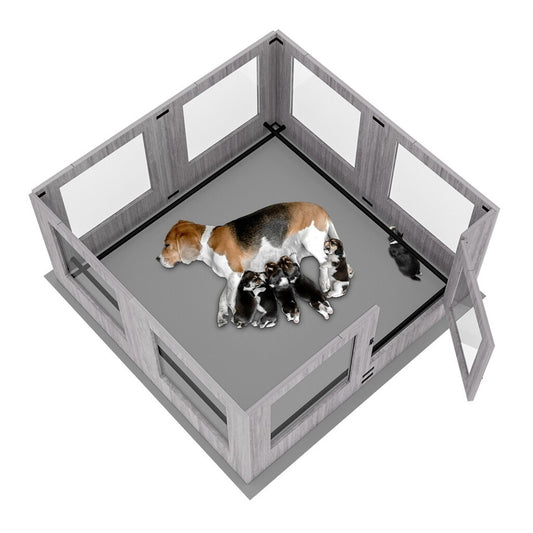 Fin 8 Panel Safest Tempered Glass Dog Whelping Pen Box Shatter-Proof Playpen Exercise Box V767-XPETGHWL-12