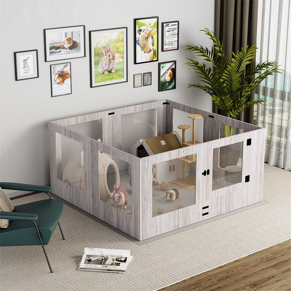 Fin 8 Panel Safest Tempered Glass Dog Whelping Pen Box Shatter-Proof Playpen Exercise Box V767-XPETGHWL-12