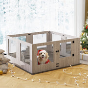 Fin 8 Panel Safest Tempered Glass Dog Whelping Pen Box Shatter-Proof Playpen Exercise Box V767-XPETGHWL-12