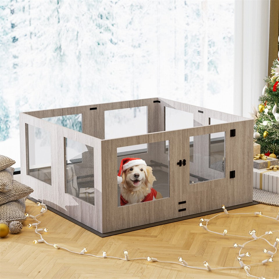 Fin 8 Panel Safest Tempered Glass Dog Whelping Pen Box Shatter-Proof Playpen Exercise Box V767-XPETGHWL-12