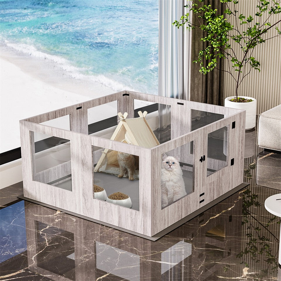 Fin 8 Panel Safest Tempered Glass Dog Whelping Pen Box Shatter-Proof Playpen Exercise Box V767-XPETGHWL-12