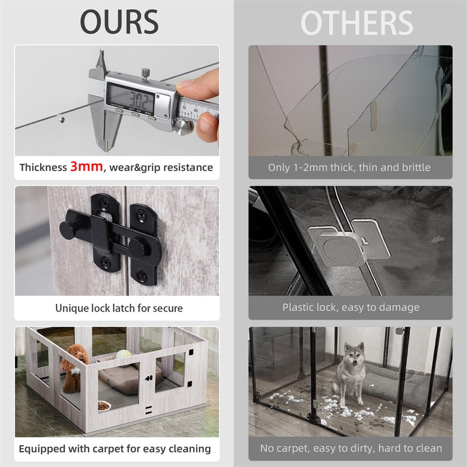 Fin 8 Panel Safest Tempered Glass Dog Whelping Pen Box Shatter-Proof Playpen Exercise Box V767-XPETGHWL-12