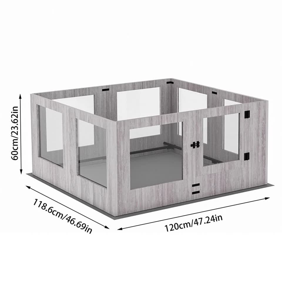 Fin 8 Panel Safest Tempered Glass Dog Whelping Pen Box Shatter-Proof Playpen Exercise Box V767-XPETGHWL-12