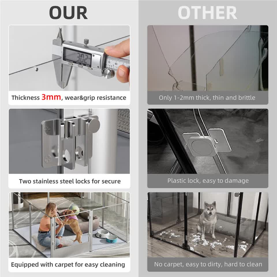 Versatile Sleek Thick Acrylic Pet Playpen Dog Puppies Run Kennel Rabbit Play Pen V767-XPETSYL-12S