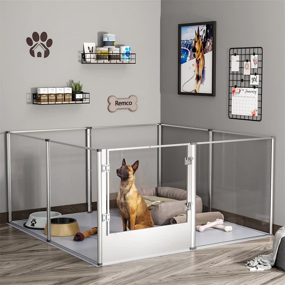 81cm Highest Acrylic Dog Whelping Pen Box Safe Aluminum Frame Pet Playpen w/ Mat V767-XPETSYL-13S-V1