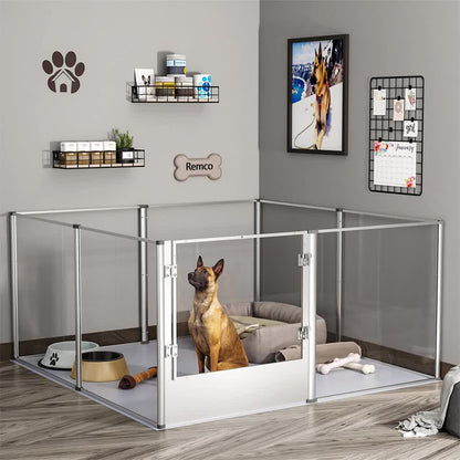 81cm Highest Acrylic Dog Whelping Pen Box Safe Aluminum Frame Pet Playpen w/ Mat V767-XPETSYL-13S-V1