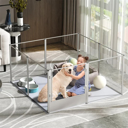 81cm Highest Acrylic Dog Whelping Pen Box Safe Aluminum Frame Pet Playpen w/ Mat V767-XPETSYL-13S-V1