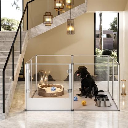 81cm Highest Acrylic Dog Whelping Pen Box Safe Aluminum Frame Pet Playpen w/ Mat V767-XPETSYL-13S-V1