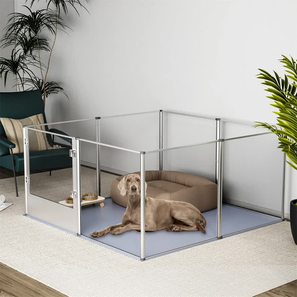 81cm Highest Acrylic Dog Whelping Pen Box Safe Aluminum Frame Pet Playpen w/ Mat V767-XPETSYL-13S-V1