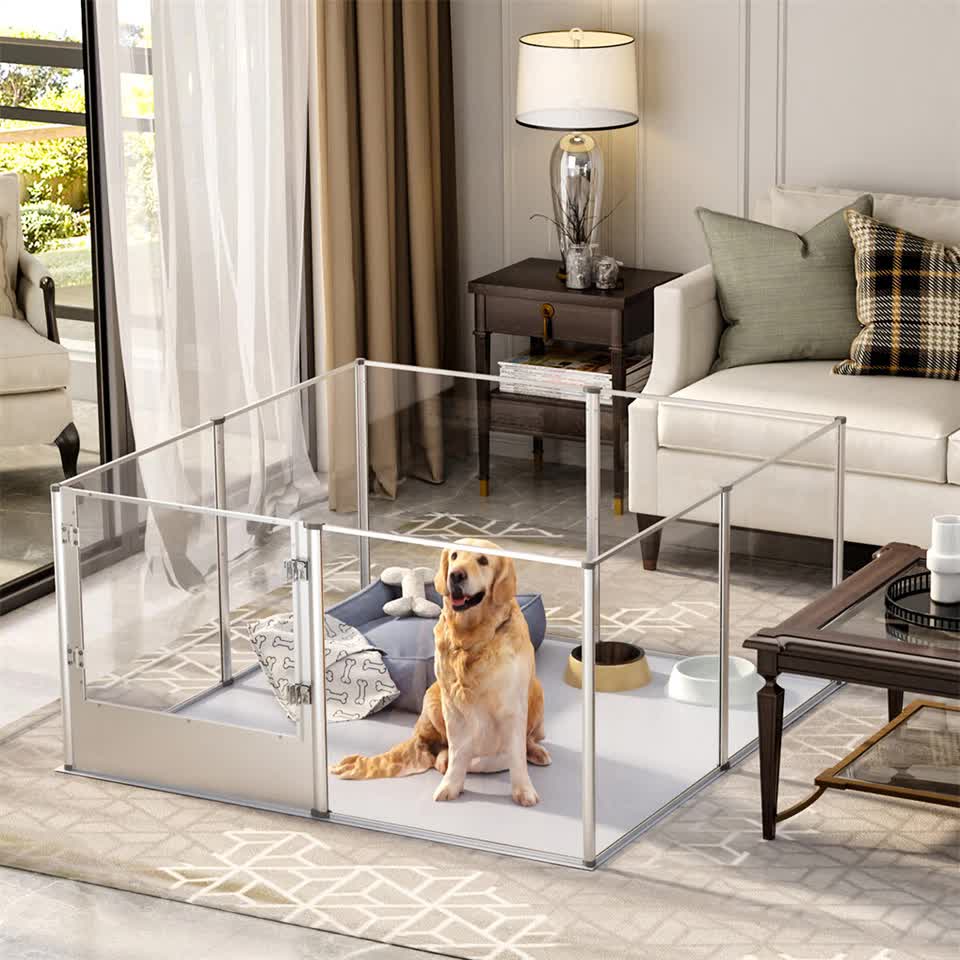 81cm Highest Acrylic Dog Whelping Pen Box Safe Aluminum Frame Pet Playpen w/ Mat V767-XPETSYL-13S-V1