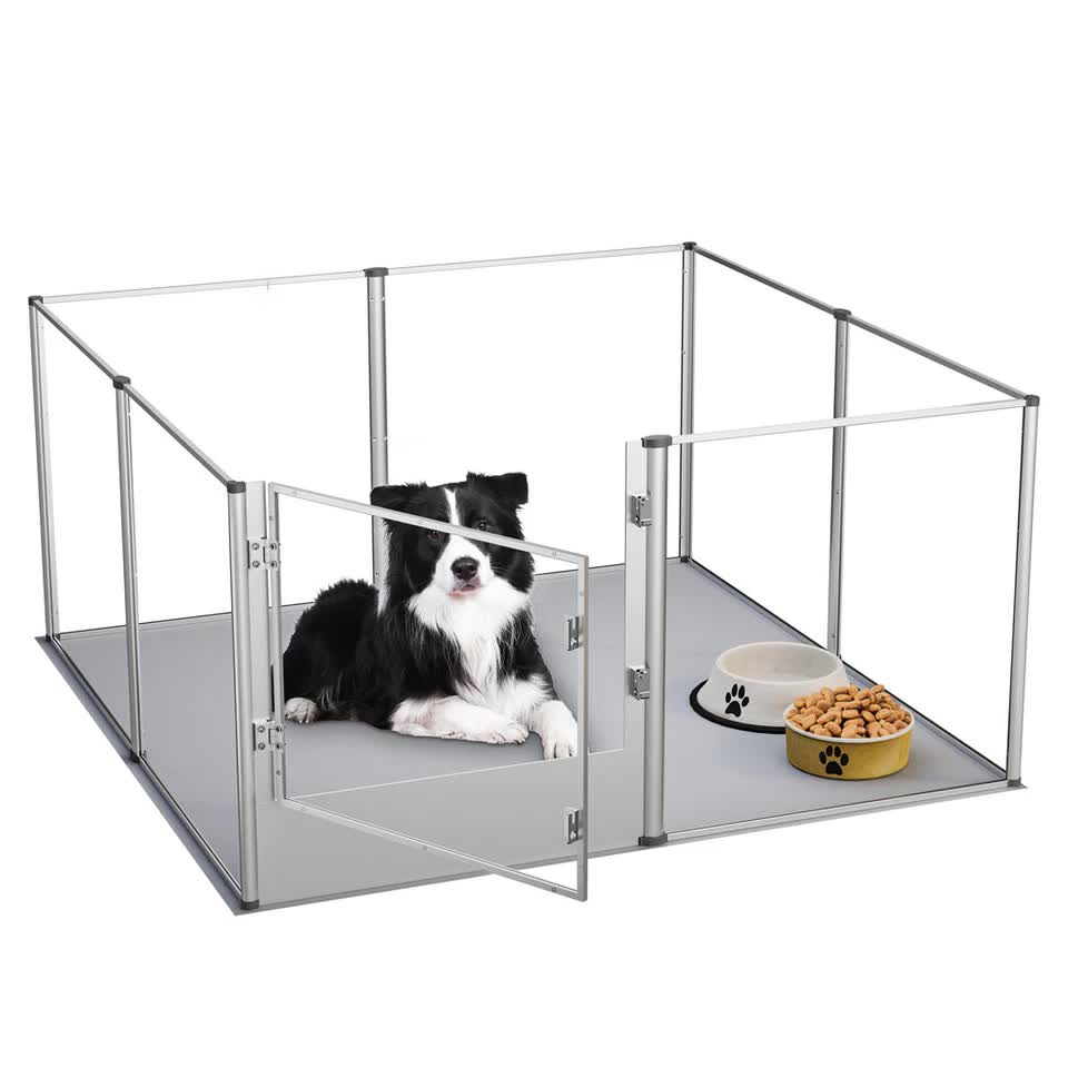 81cm Highest Acrylic Dog Whelping Pen Box Safe Aluminum Frame Pet Playpen w/ Mat V767-XPETSYL-13S-V1
