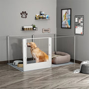 Silver Transparent Acrylic 6 Panel Dog Playpen Indoor Fence Whelping Box with Lock Door V767-XPETSYL-16S-V1