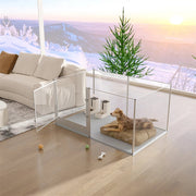Silver Transparent Acrylic 6 Panel Dog Playpen Indoor Fence Whelping Box with Lock Door V767-XPETSYL-16S-V1