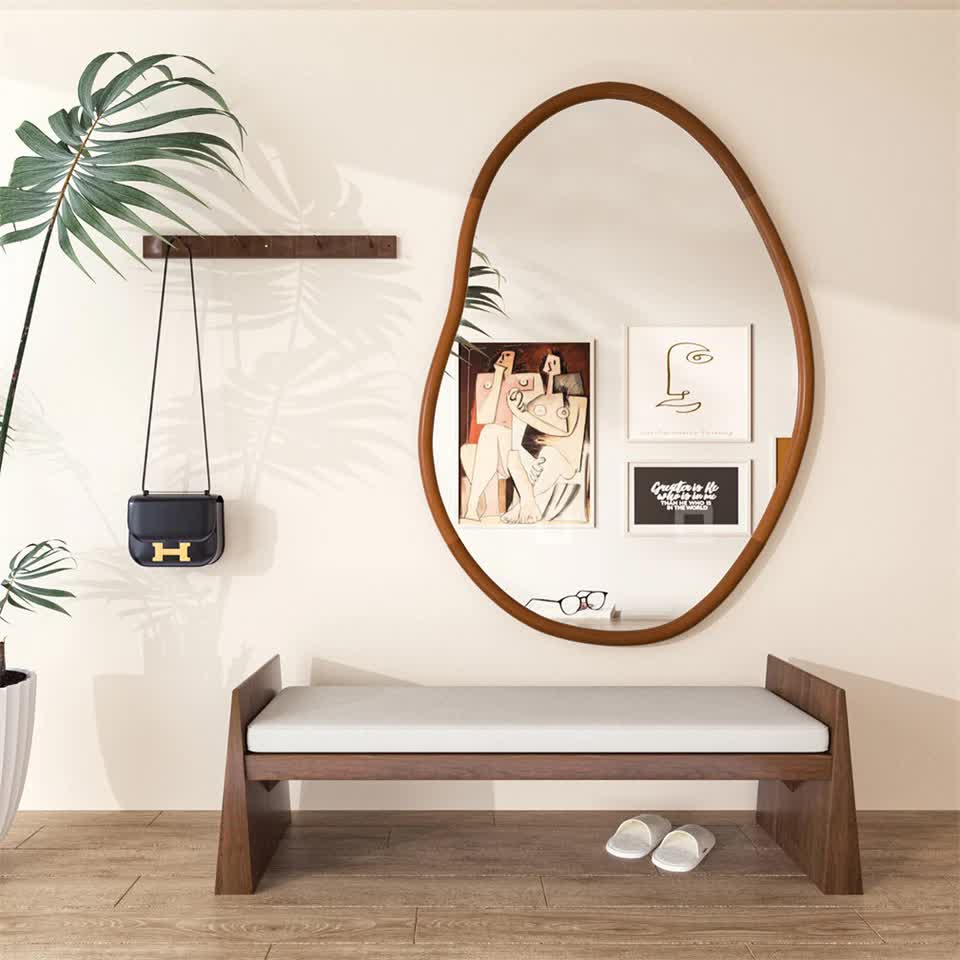 Large Wooden Frame Wall Mirror - Entryway & Hall Decor V767-YSJ-X112L-V1