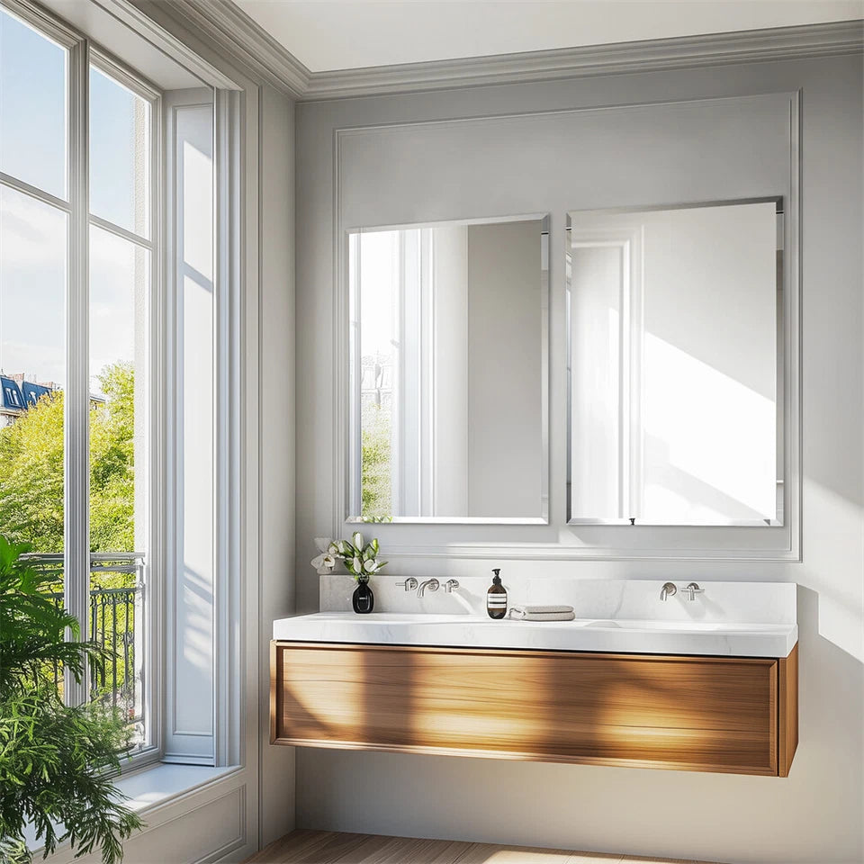 P&P Silver Rectangular Wall Mirror 50x70cm Frameless Beveled Edge Glass for Modern Rooms V767-YSJ-XB139-37