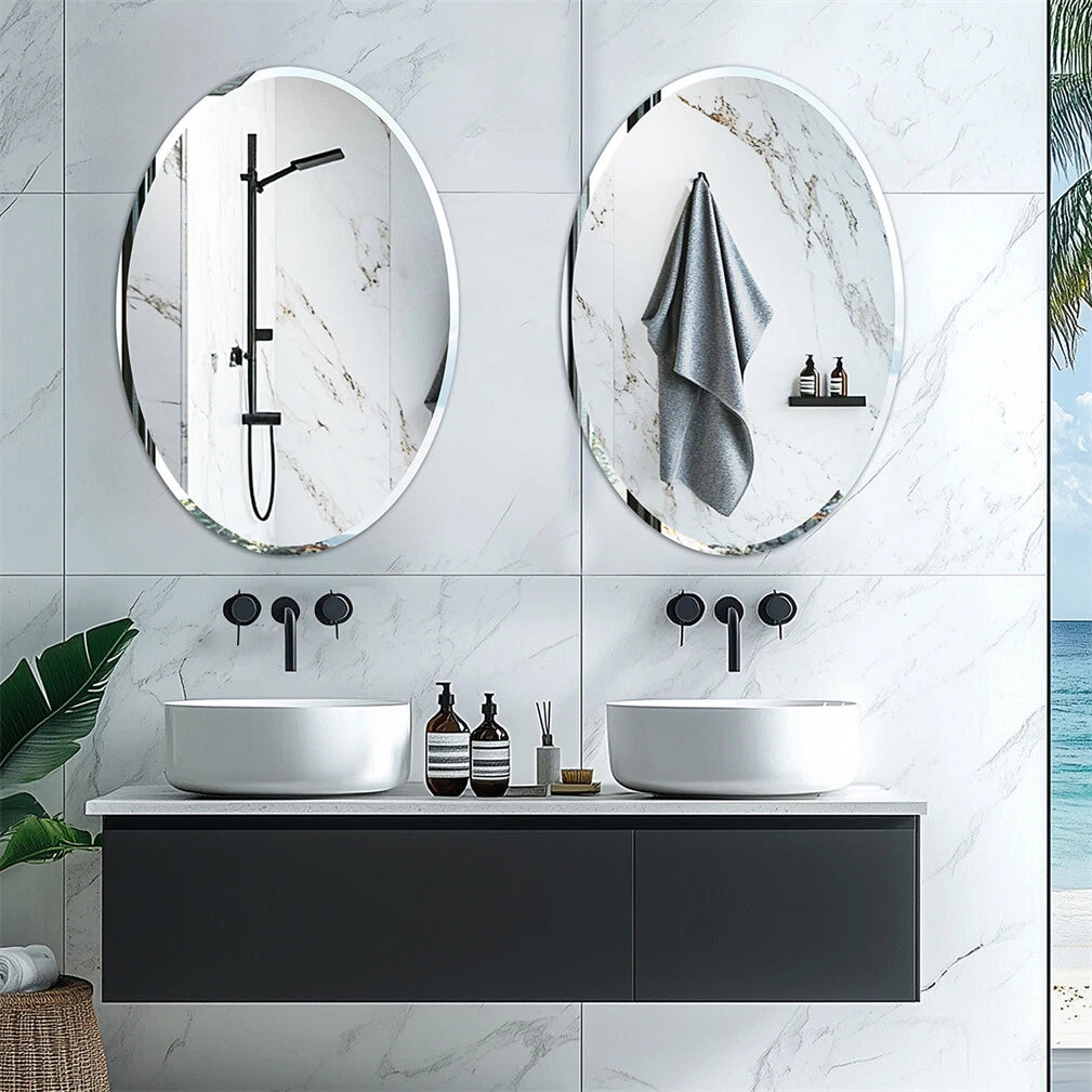 Beveled Edge Oval Wall Mirror, Frameless Decorative Glass Mirror for Bathroom, Living Room, Entryway, Hallway V767-YSJ-XB161-37