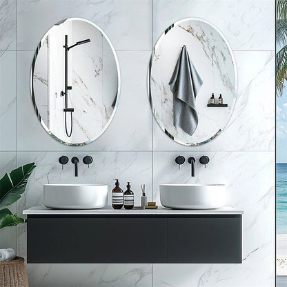 Beveled Edge Oval Wall Mirror, Frameless Decorative Glass Mirror for Bathroom, Living Room, Entryway, Hallway V767-YSJ-XB161-37