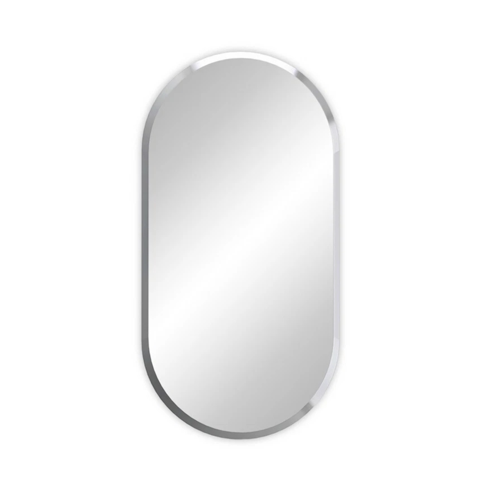 P&P Silver Long Oval Wall Mirror 50x80cm Frameless Beveled Glass for Stylish Interiors V767-YSJ-XB169-83