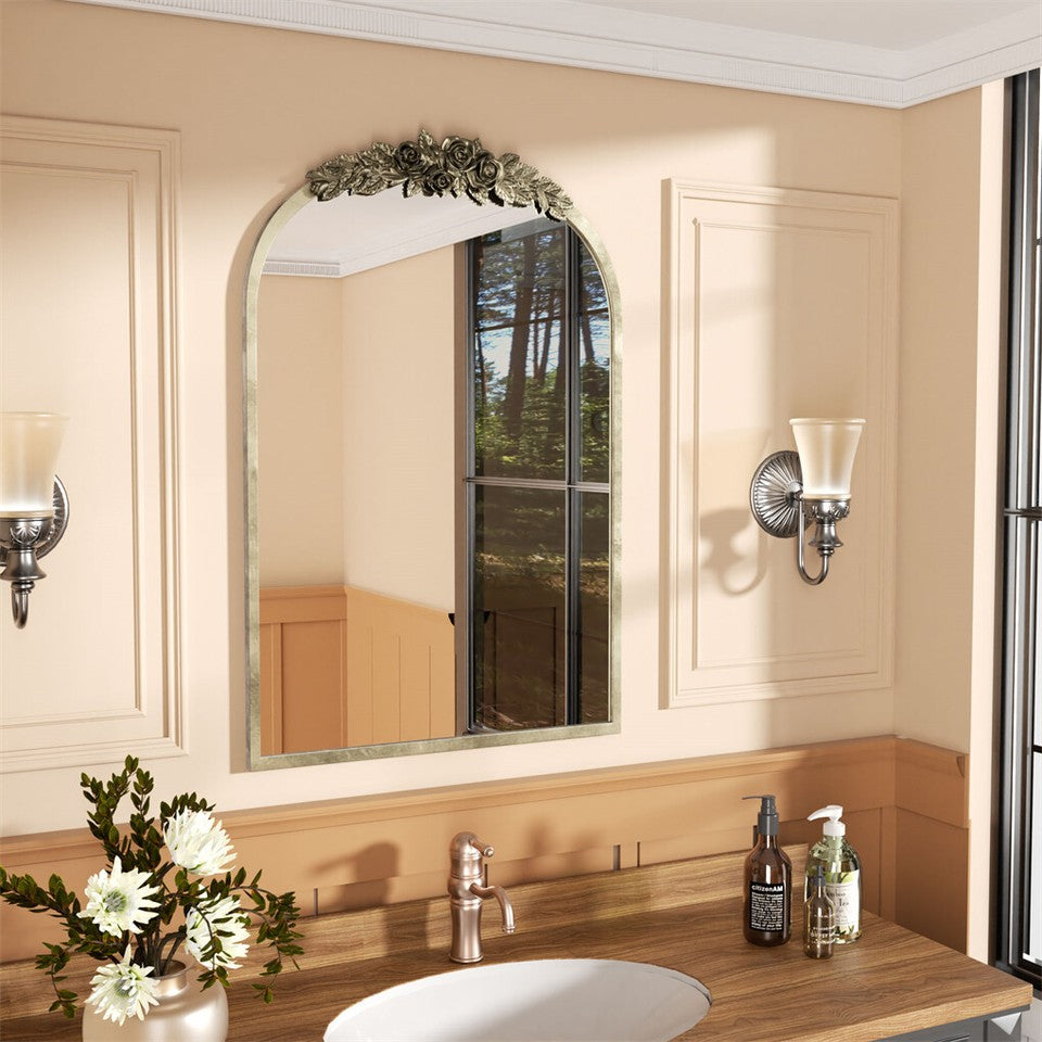 Elegant Rose - Designed Baroque Brass Arched Mirror Size Large V767-YSJ-Z113