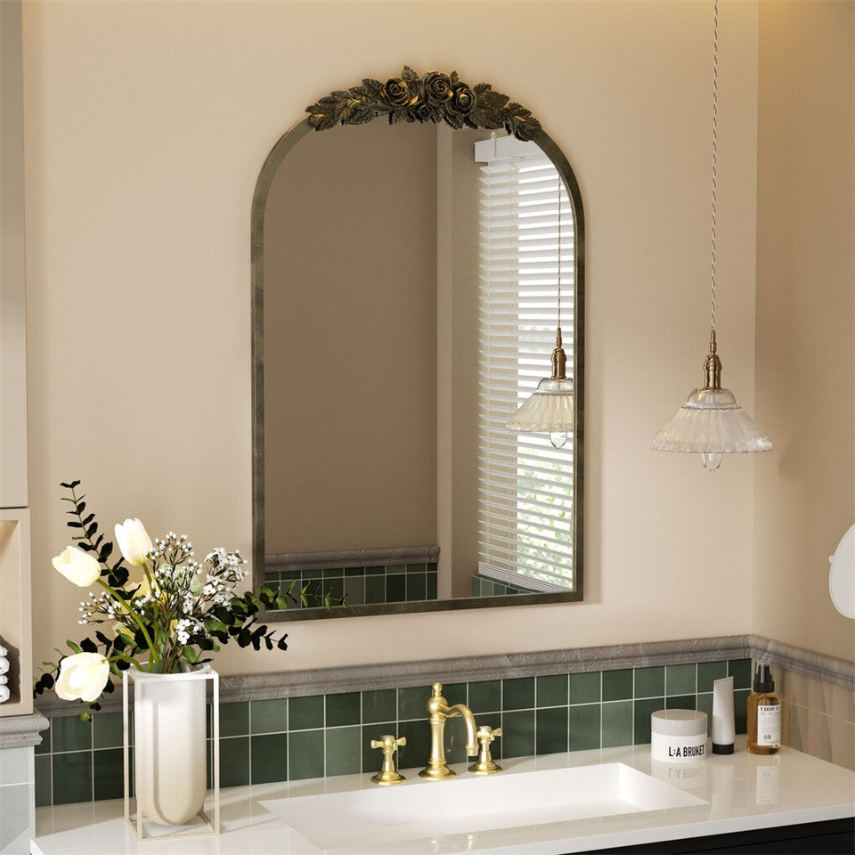 Elegant Rose - Designed Baroque Brass Arched Mirror Size Large V767-YSJ-Z113