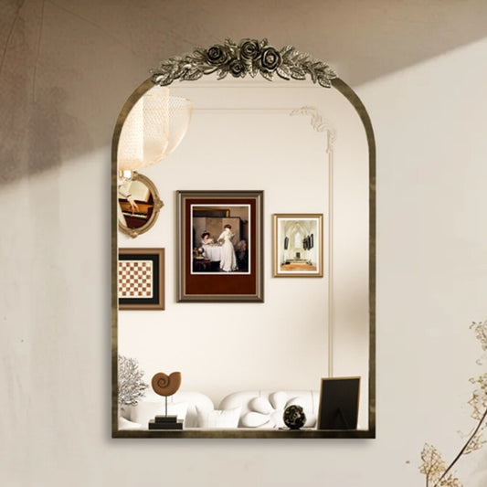 Antique Baroque Arched Wall Mirror Rose Edge Decorative Mirror Fireplace Entryway V767-YSJ-Z113-S
