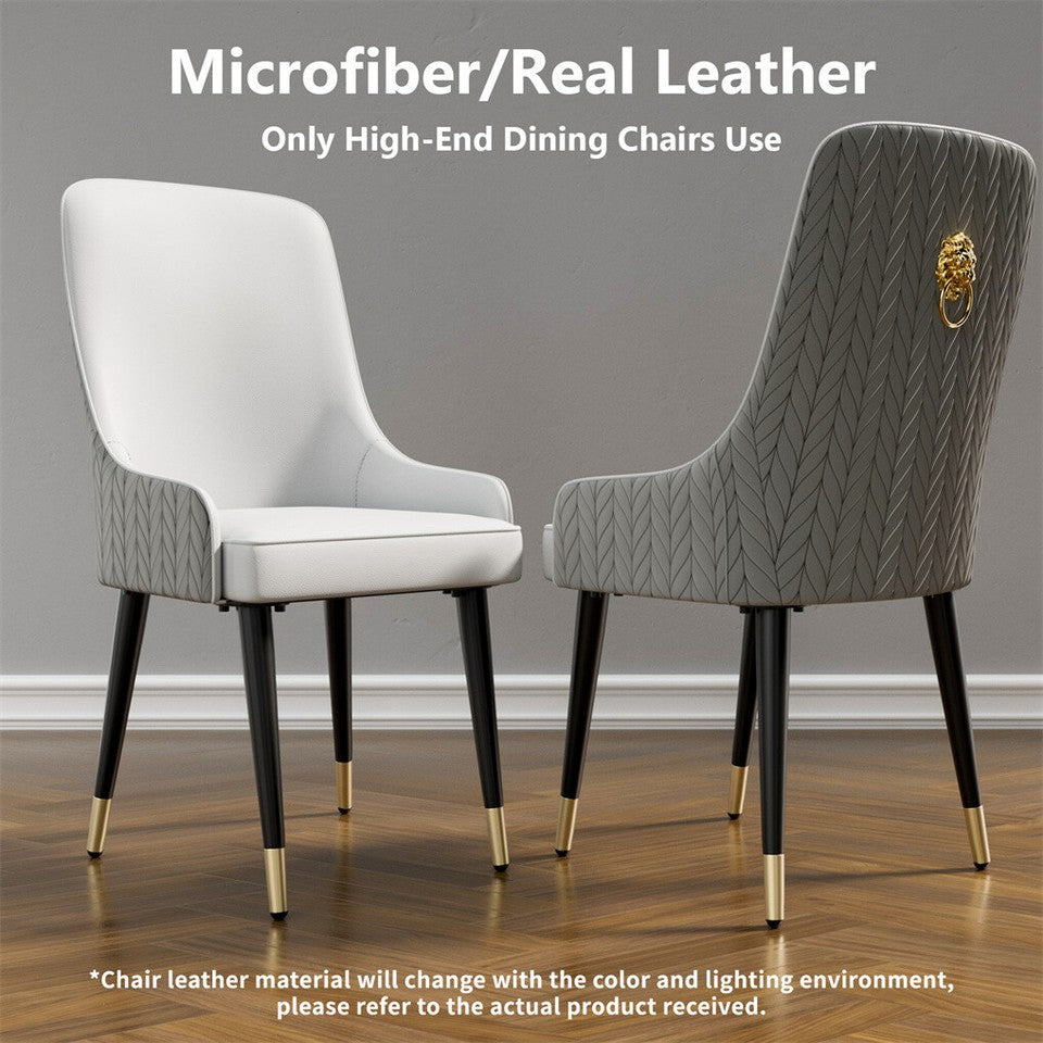 High-End Grey Dining Chairs Set of 2 Faux Leather Upholstered Kitchen Chairs with Gold Lion Head V767-YZ-X111-HH