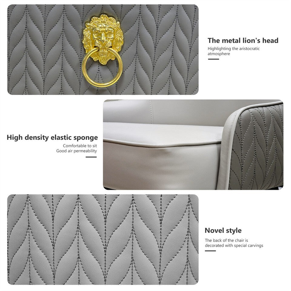 High-End Grey Dining Chairs Set of 2 Faux Leather Upholstered Kitchen Chairs with Gold Lion Head V767-YZ-X111-HH