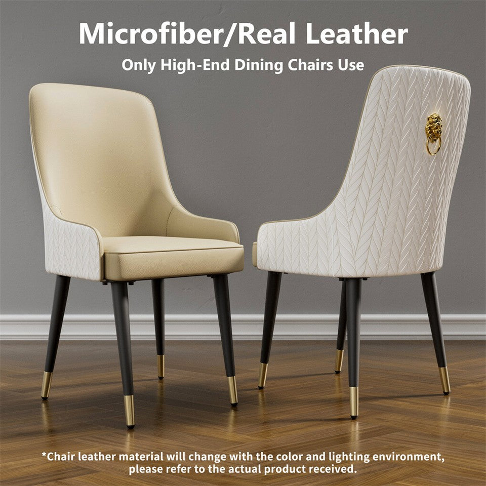 High-End Dining Chairs Set of 2 Faux Leather Upholstered Kitchen Chairs with Gold Lion Head V767-YZ-X111-MH