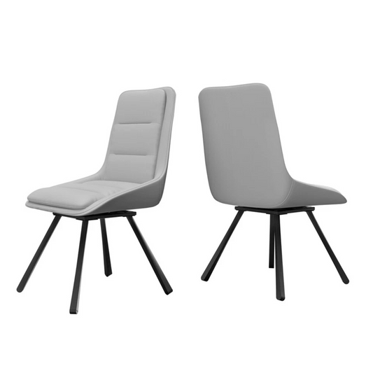 P&P Light Grey Set Of 2 Faux Leather Dining Chairs With Black Metal Legs Padded Modern Seats V767-YZ-X116-H