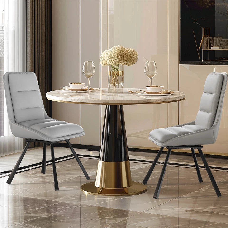 P&P Light Grey Set Of 2 Faux Leather Dining Chairs With Black Metal Legs Padded Modern Seats V767-YZ-X116-H