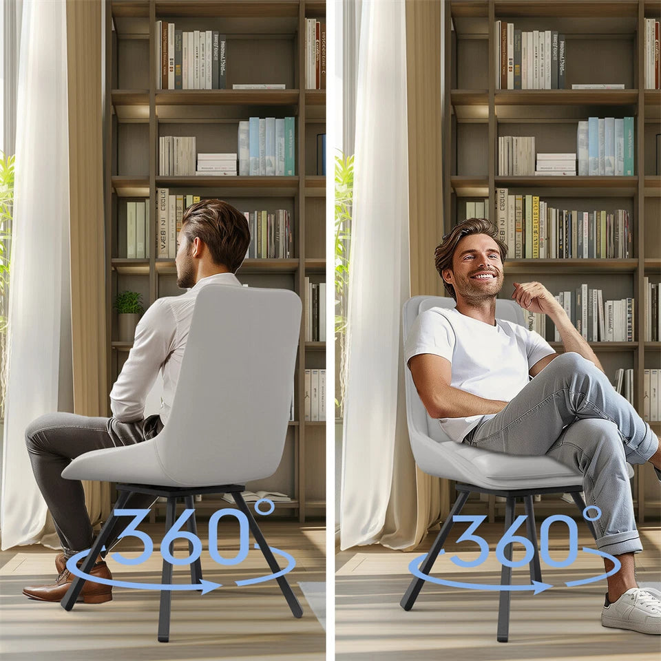P&P Light Grey Set Of 2 Faux Leather Dining Chairs With Black Metal Legs Padded Modern Seats V767-YZ-X116-H