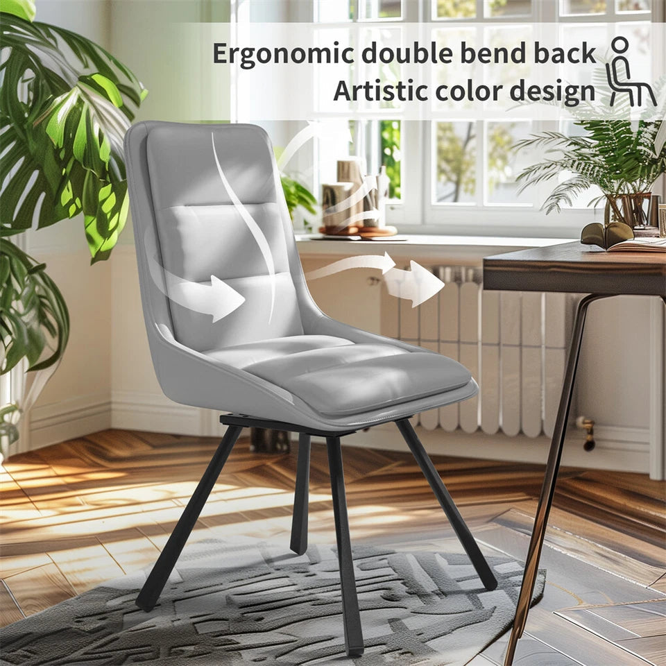 P&P Light Grey Set Of 2 Faux Leather Dining Chairs With Black Metal Legs Padded Modern Seats V767-YZ-X116-H