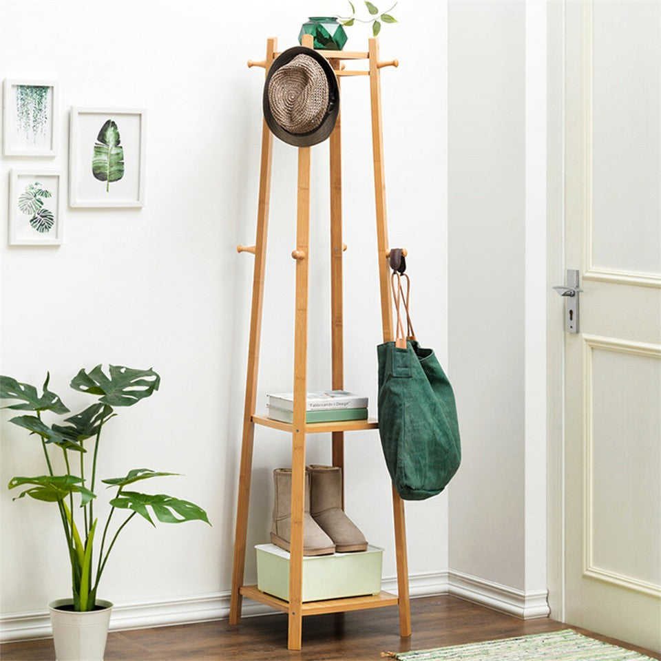 3 Layer 8 Hooks Shelf Clothes Coat Hat Rack Tree Stand Bamboo Hanger Organizer V767-ZJJ150